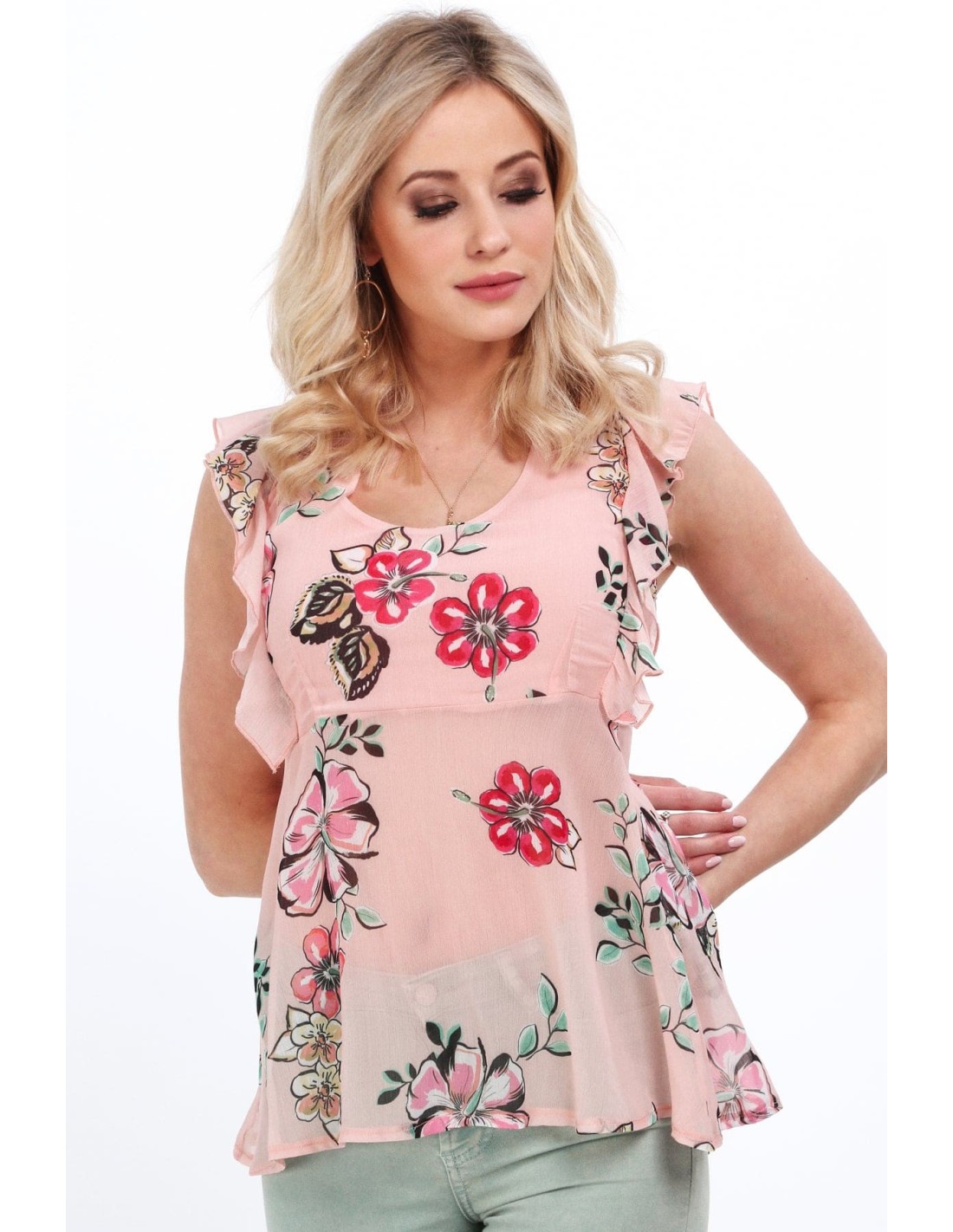 Bluza pudrata cu flori pentru uz zilnic MP28633 - Magazin online - Boutique